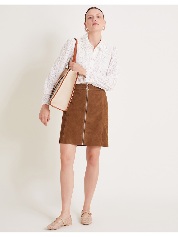 Monsoon Natural Sienna Suede Zip Skirt - Image 1 of 6