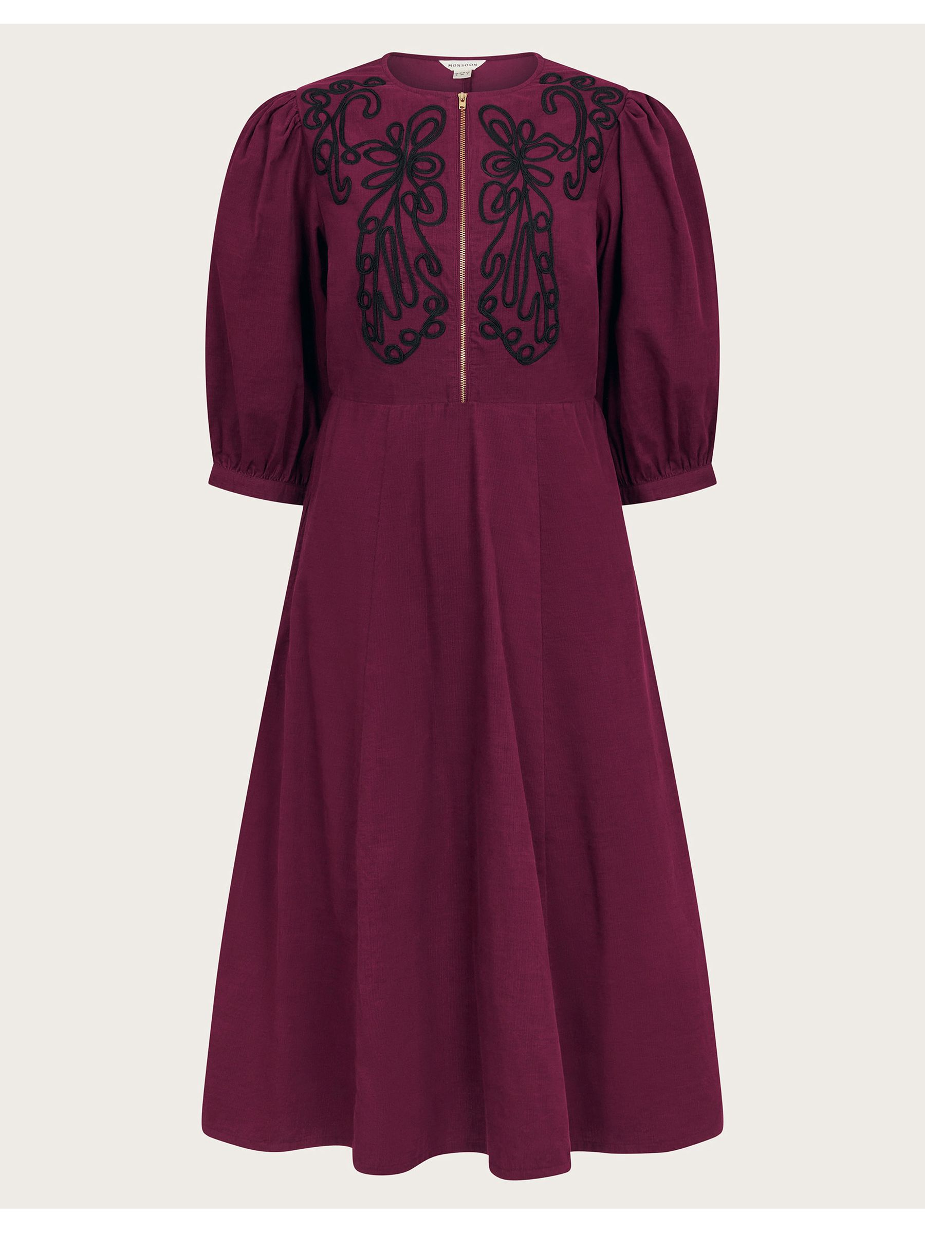 Buy Monsoon Burgundy Red Kaia Embroidered Corduroy 100% Cotton Midi Dress  from Next Luxembourg