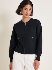Monsoon Black Nora Knit Bomber Jacket - Image 1 of 5