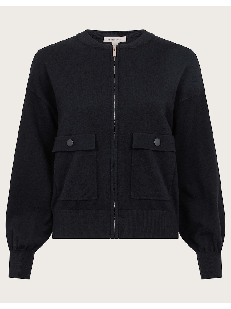 Monsoon Black Nora Knit Bomber Jacket - Image 5 of 5