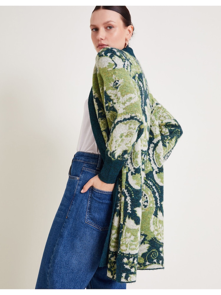 Monsoon Green Ember Printed Longline Cardigan - Image 1 of 5