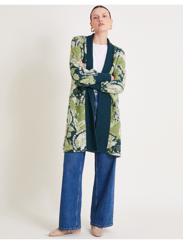 Monsoon Green Ember Printed Longline Cardigan - Image 2 of 5