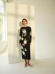 Monsoon Black Ariah Column Embellished Midi Dress - Image 1 of 9