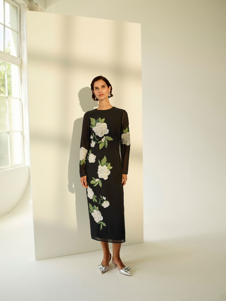 Monsoon Black Ariah Column Embellished Midi Dress - Image 1 of 9