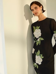 Monsoon Black Ariah Column Embellished Midi Dress - Image 3 of 9