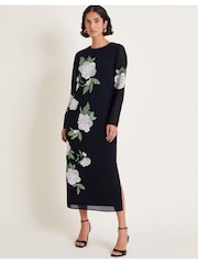 Monsoon Black Ariah Column Embellished Midi Dress - Image 4 of 9