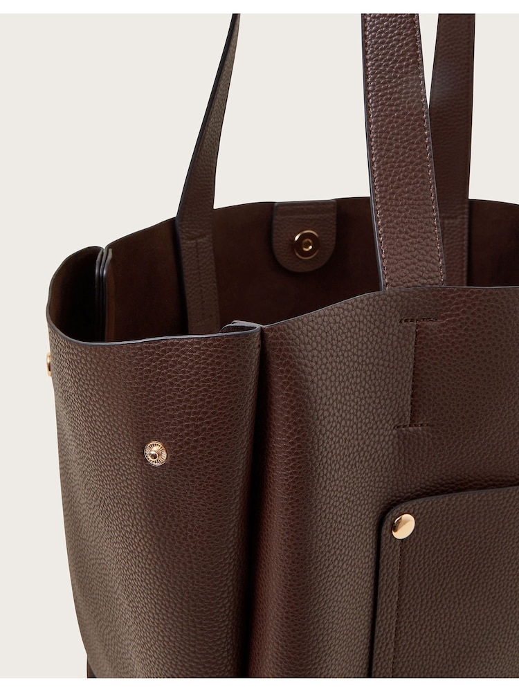 Monsoon Brown Zoe Faux Leather Pocket Tote Bag - Image 3 of 3