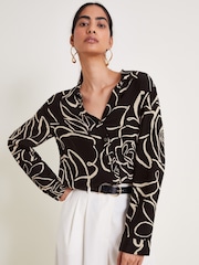 Monsoon Black Mary Illustrated Floral Print Shirt - Image 1 of 5