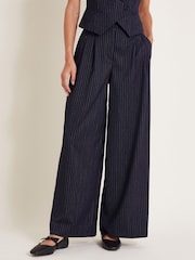 Monsoon Blue Paige Pinstripe Wide Leg Trousers - Image 2 of 6