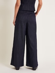 Monsoon Blue Paige Pinstripe Wide Leg Trousers - Image 3 of 6