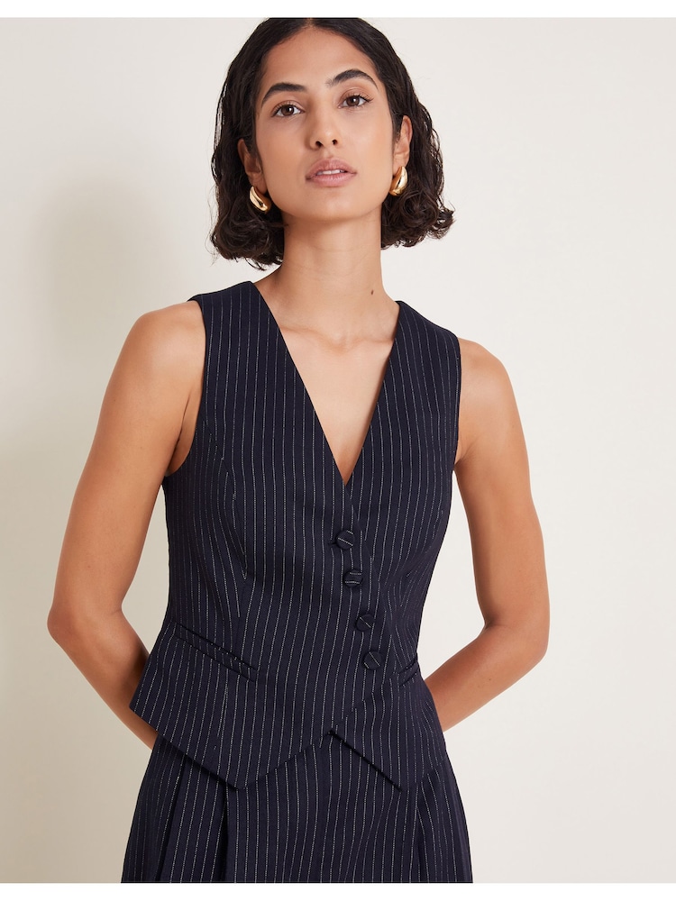 Monsoon Blue Paige Pinstripe Waistcoat - Image 1 of 6