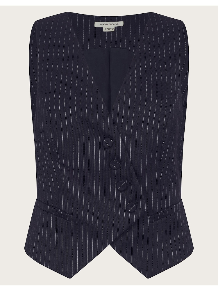 Monsoon Blue Paige Pinstripe Waistcoat - Image 6 of 6