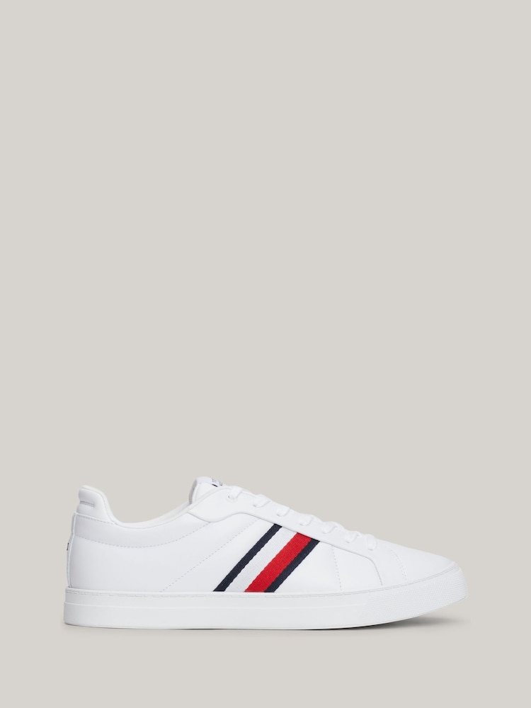 Tommy Hilfiger White Tommy Hilfiger Blue Icon Court Leather Trainers - Image 2 of 7