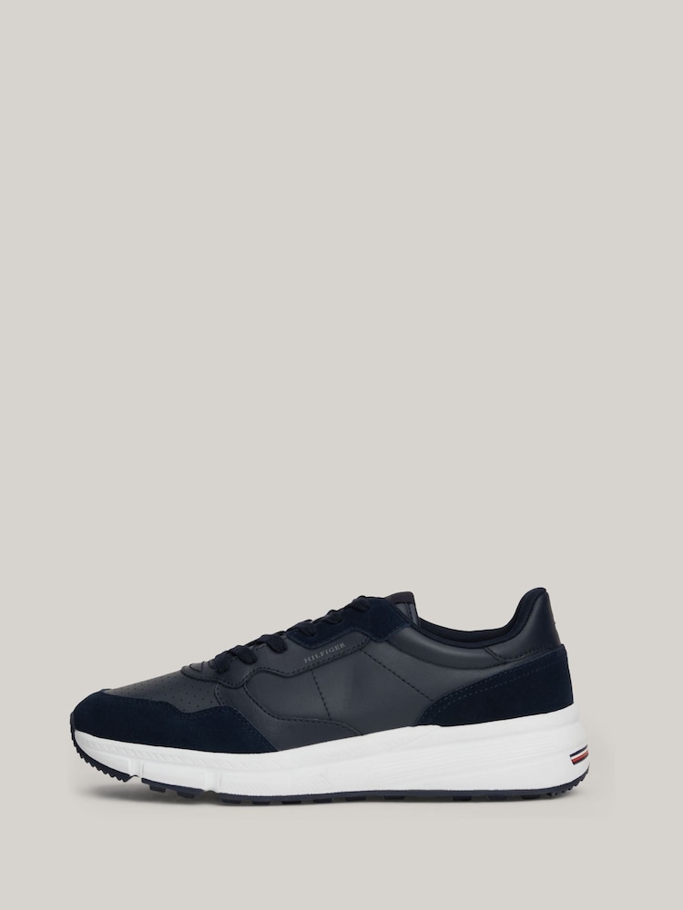 Tommy Hilfiger Blue Tommy Hilfiger Blue Faston Leather Mix Trainers - Image 2 of 7