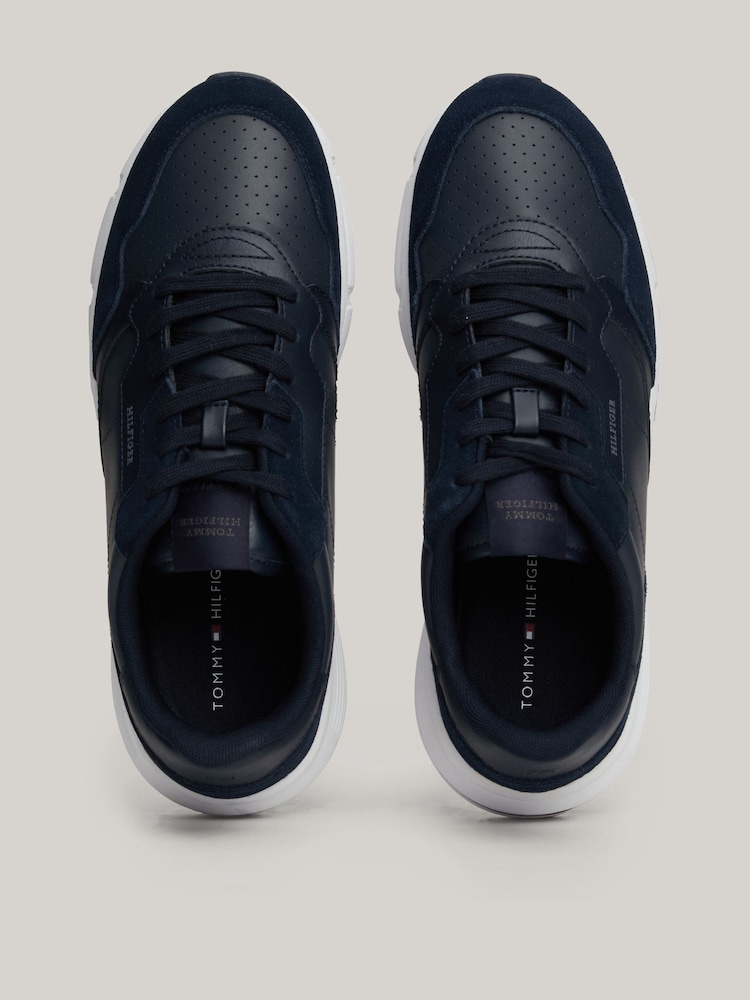 Tommy Hilfiger Blue Tommy Hilfiger Blue Faston Leather Mix Trainers - Image 3 of 7