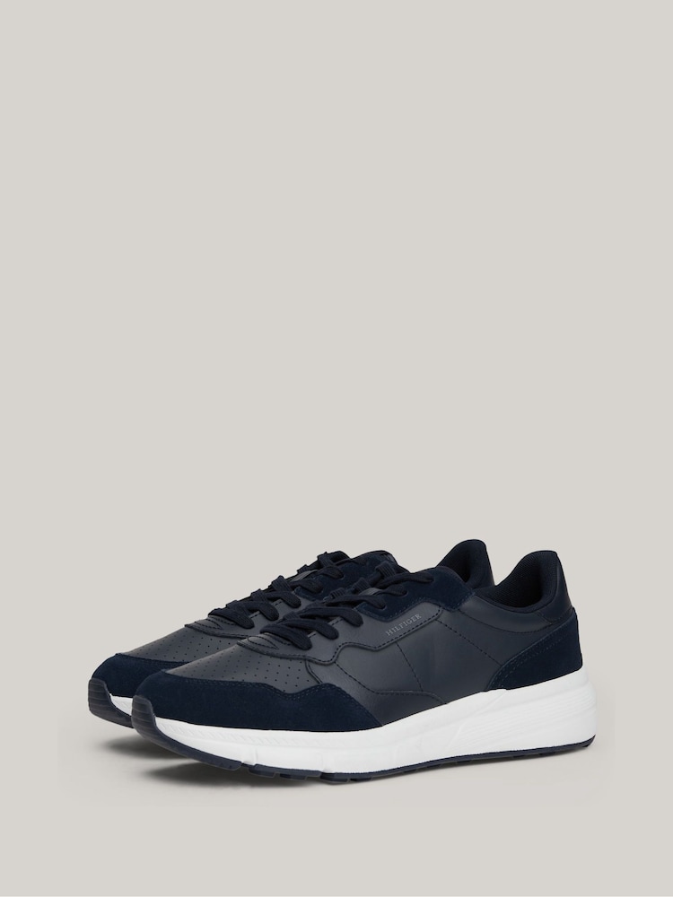 Tommy Hilfiger Blue Tommy Hilfiger Blue Faston Leather Mix Trainers - Image 6 of 7