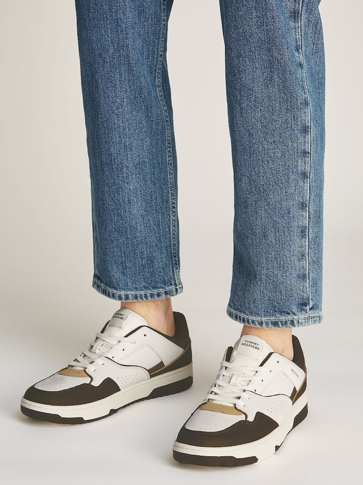 Tommy Hilfiger Brown Tommy Hilfiger Basket Modern Street Leather White Trainers - Image 1 of 6