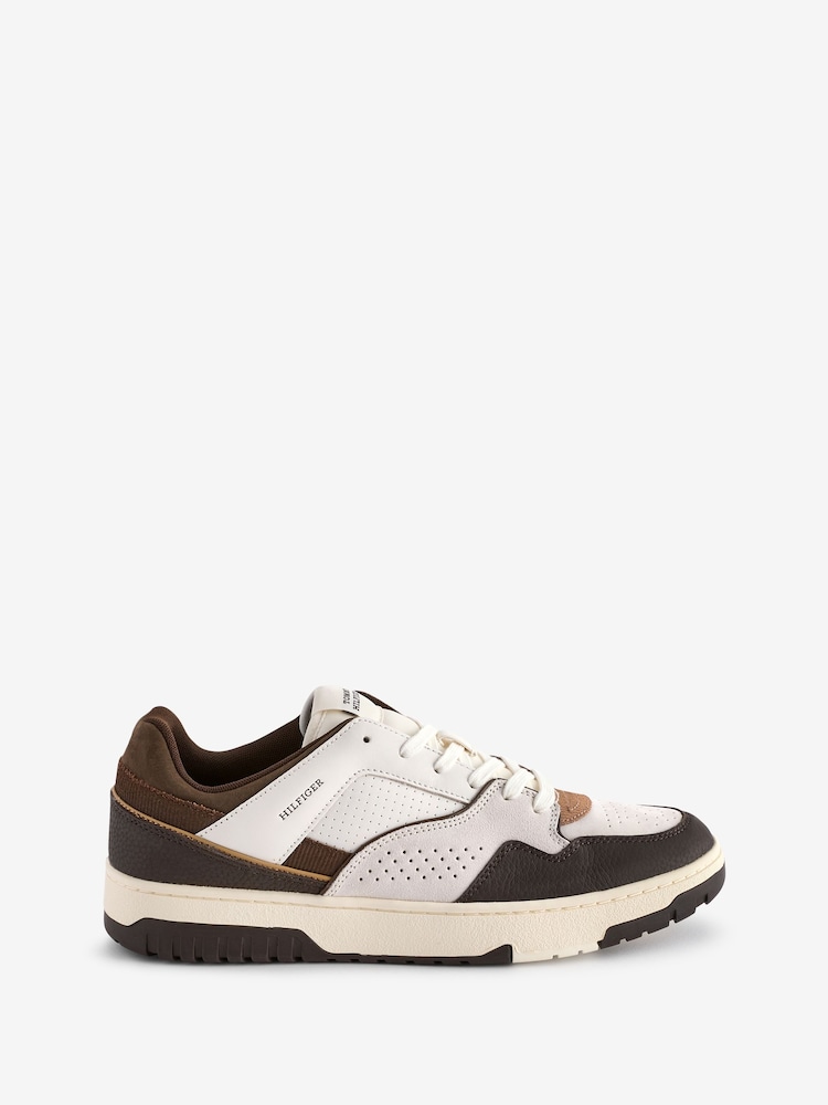 Tommy Hilfiger Brown Tommy Hilfiger Basket Modern Street Leather White Trainers - Image 2 of 6