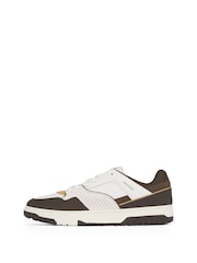 Tommy Hilfiger Brown Tommy Hilfiger Basket Modern Street Leather White Trainers - Image 3 of 6