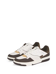 Tommy Hilfiger Brown Tommy Hilfiger Basket Modern Street Leather White Trainers - Image 4 of 6