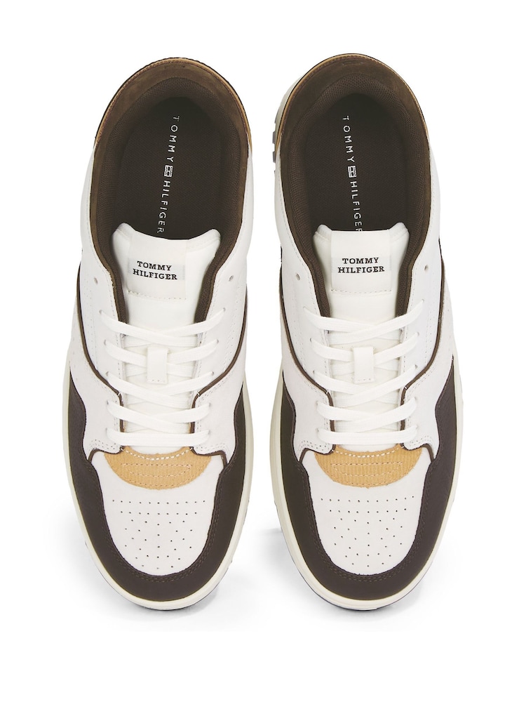 Tommy Hilfiger Brown Tommy Hilfiger Basket Modern Street Leather White Trainers - Image 6 of 6