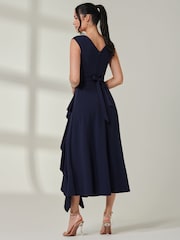 Jolie Moi Blue Wrap Front Frill Detail Maxi Dress - Image 2 of 6