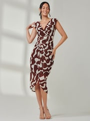 Jolie Moi Brown Mesh Wrap Ruched Bodycon Dress - Image 1 of 6