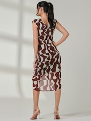 Jolie Moi Brown Mesh Wrap Ruched Bodycon Dress - Image 2 of 6