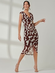 Jolie Moi Brown Mesh Wrap Ruched Bodycon Dress - Image 3 of 6