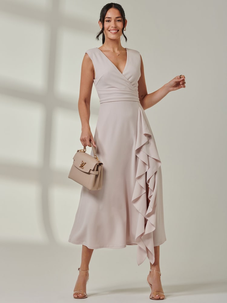 Jolie Moi Grey Wrap Front Frill Detail Maxi Dress - Image 1 of 6