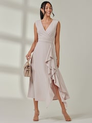 Jolie Moi Grey Wrap Front Frill Detail Maxi Dress - Image 3 of 6