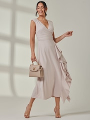 Jolie Moi Grey Wrap Front Frill Detail Maxi Dress - Image 5 of 6