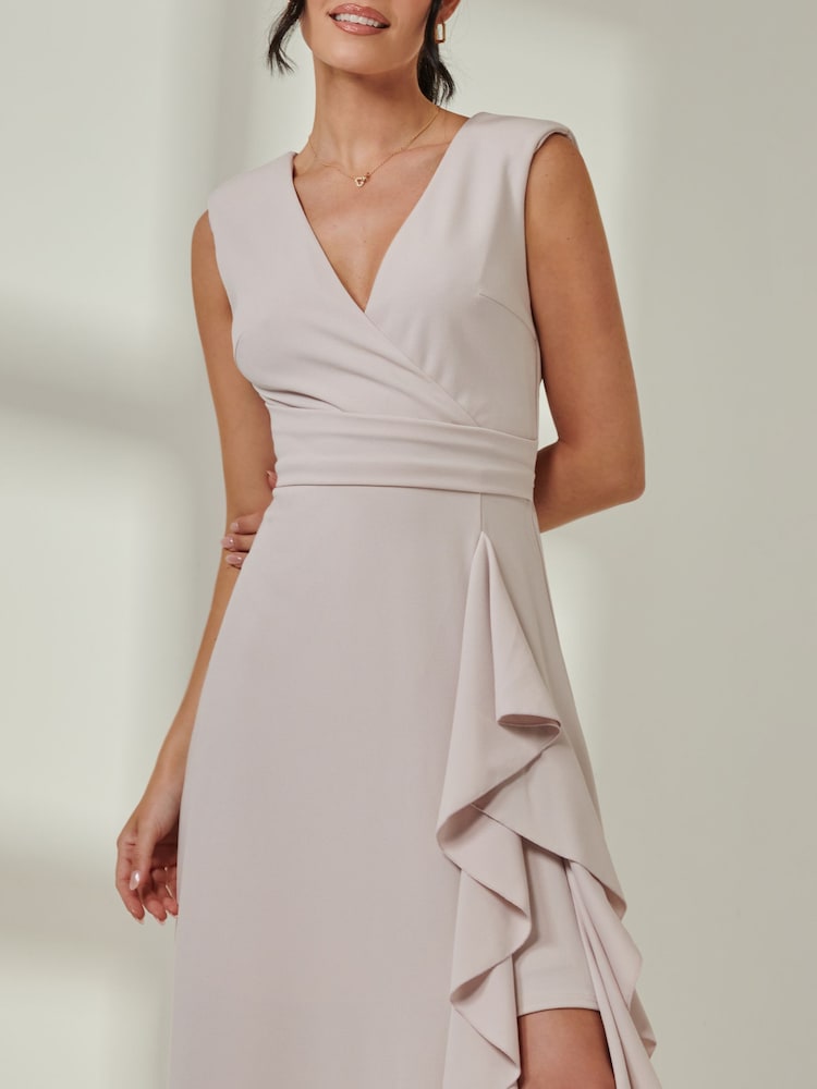 Jolie Moi Grey Wrap Front Frill Detail Maxi Dress - Image 6 of 6