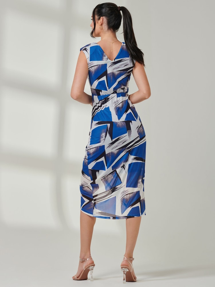 Jolie Moi Blue Mesh Wrap Ruched Bodycon Dress - Image 2 of 6