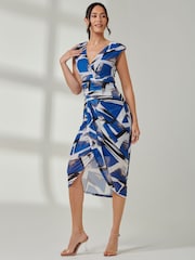 Jolie Moi Blue Mesh Wrap Ruched Bodycon Dress - Image 4 of 6