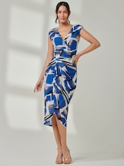 Jolie Moi Blue Mesh Wrap Ruched Bodycon Dress - Image 5 of 6