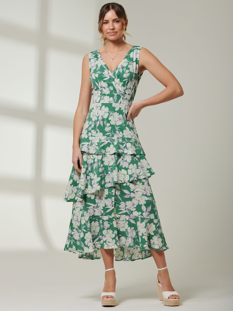 Jolie Moi Green Tiered Hem Sleeveless Maxi Dress - Image 1 of 6 Jolie Moi Green Tiered Hem Sleeveless Maxi Dress - Image 1 of 6