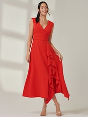 Jolie Moi Red Wrap Front Frill Detail Maxi Dress - Image 3 of 6