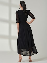 Jolie Moi Black Aneissa Ruched Sleeve Mesh Maxi Dress - Image 2 of 6