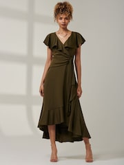 Jolie Moi Green High Low Ruffle Maxi Dress - Image 1 of 6