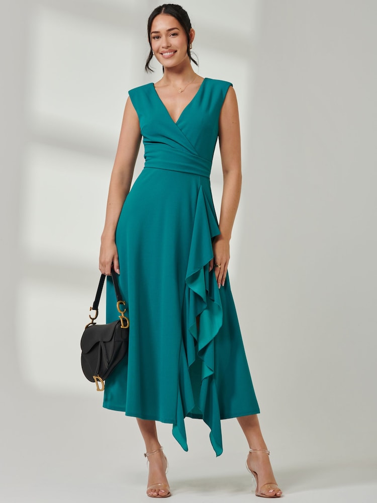Jolie Moi Green Wrap Front Frill Detail Maxi Dress - Image 1 of 6 Jolie Moi Green Wrap Front Frill Detail Maxi Dress - Image 1 of 6