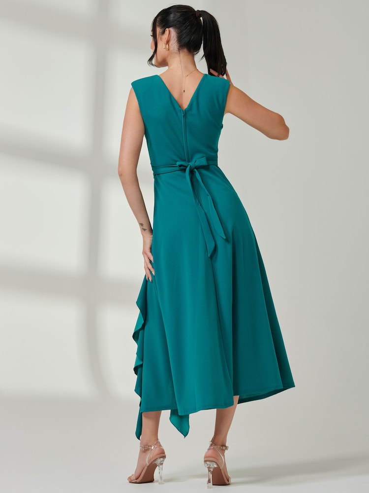 Jolie Moi Green Wrap Front Frill Detail Maxi Dress - Image 2 of 6 Jolie Moi Green Wrap Front Frill Detail Maxi Dress - Image 2 of 6