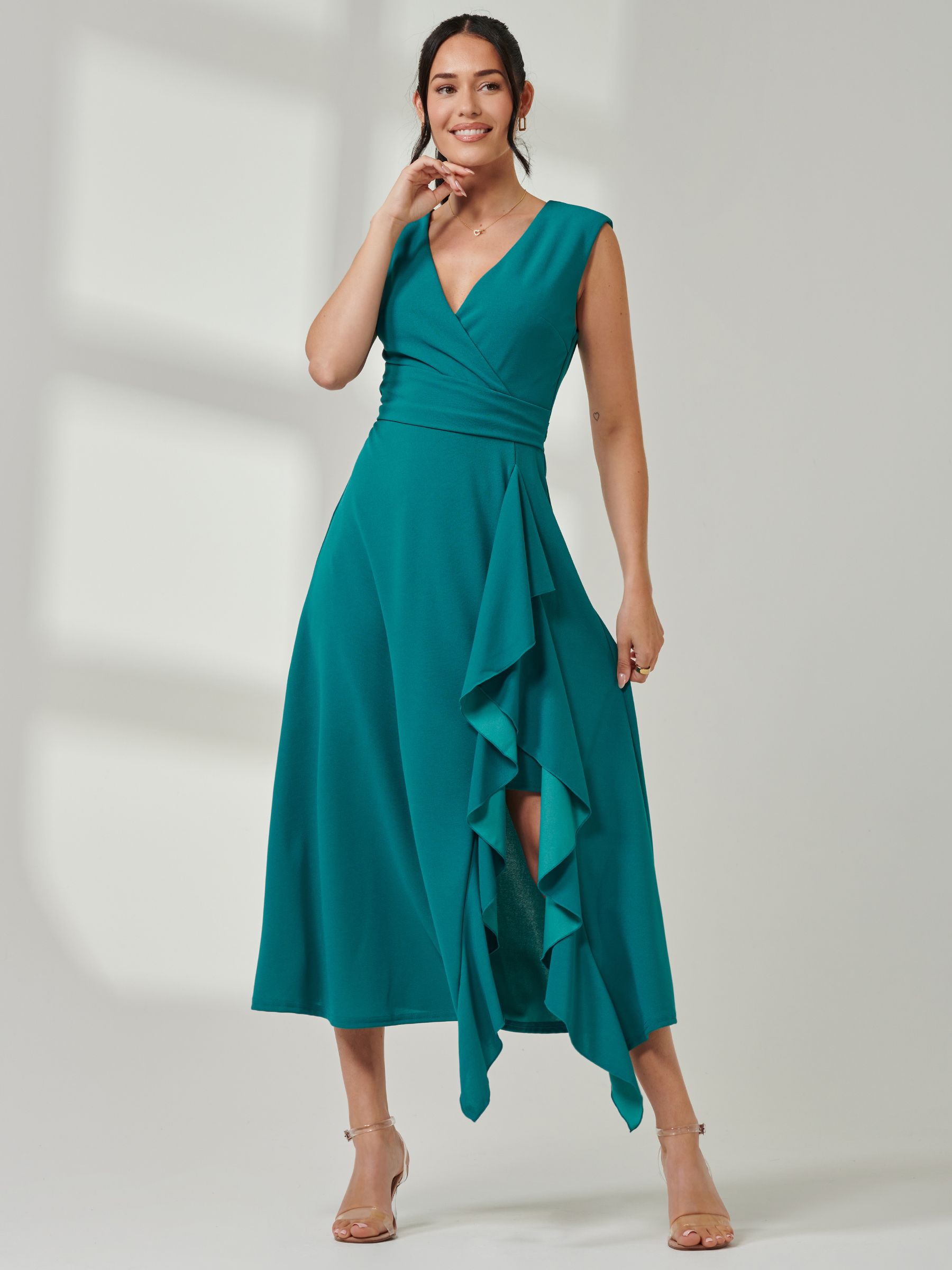 Wrap front frill dress store