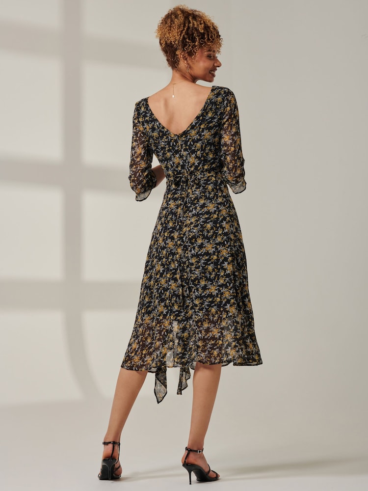 Jolie Moi Black Half Sleeve Floral Dress - Image 2 of 6