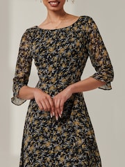 Jolie Moi Black Half Sleeve Floral Dress - Image 3 of 6