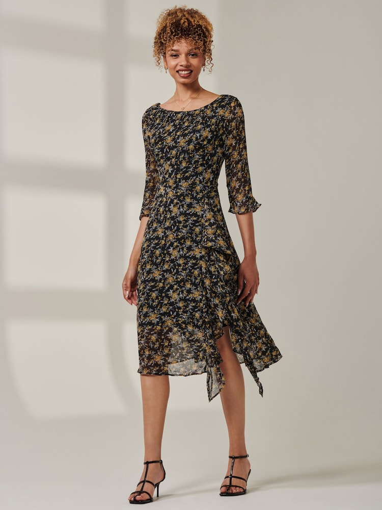 Jolie Moi Black Half Sleeve Floral Dress - Image 6 of 6