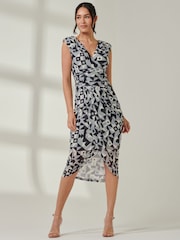 Jolie Moi Black Mesh Wrap Ruched Bodycon Dress - Image 1 of 6