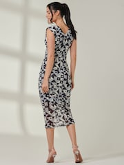 Jolie Moi Black Mesh Wrap Ruched Bodycon Dress - Image 2 of 6