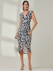 Jolie Moi Black Mesh Wrap Ruched Bodycon Dress - Image 5 of 6
