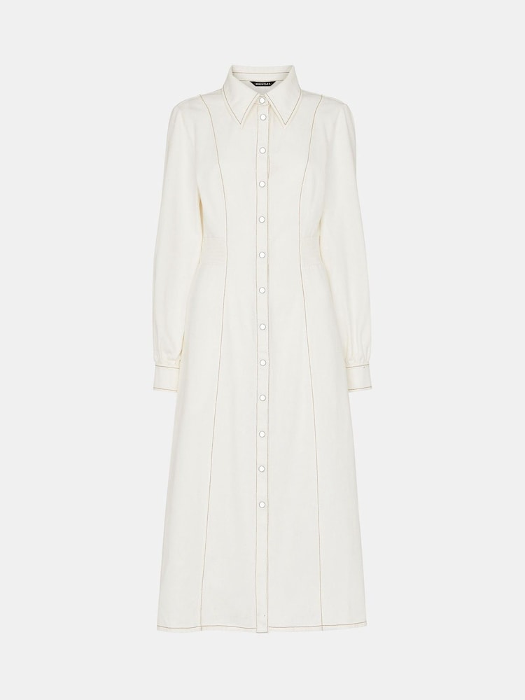 Whistles White Petite Harlowe Denim Midi 100% Cotton Dress - Image 5 of 5